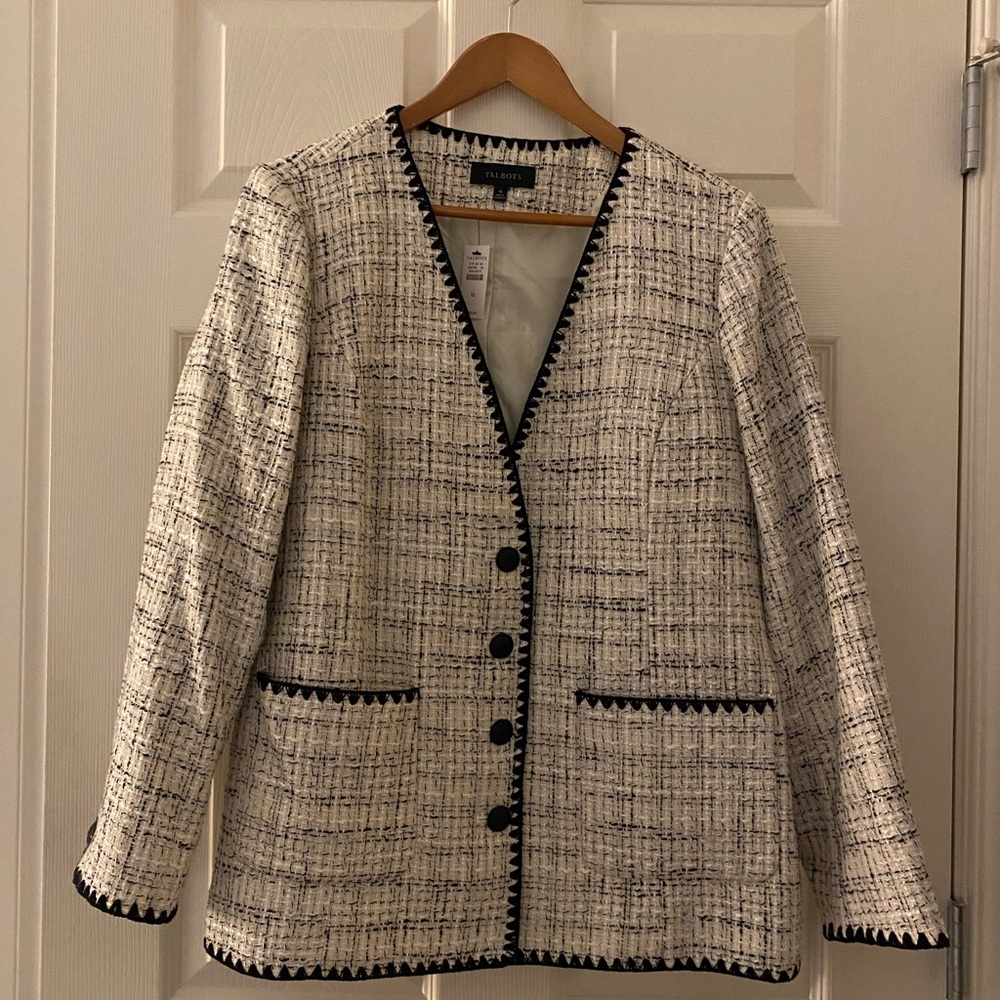 Talbots White and Black Women's Long Sleeve Jacket Size 16